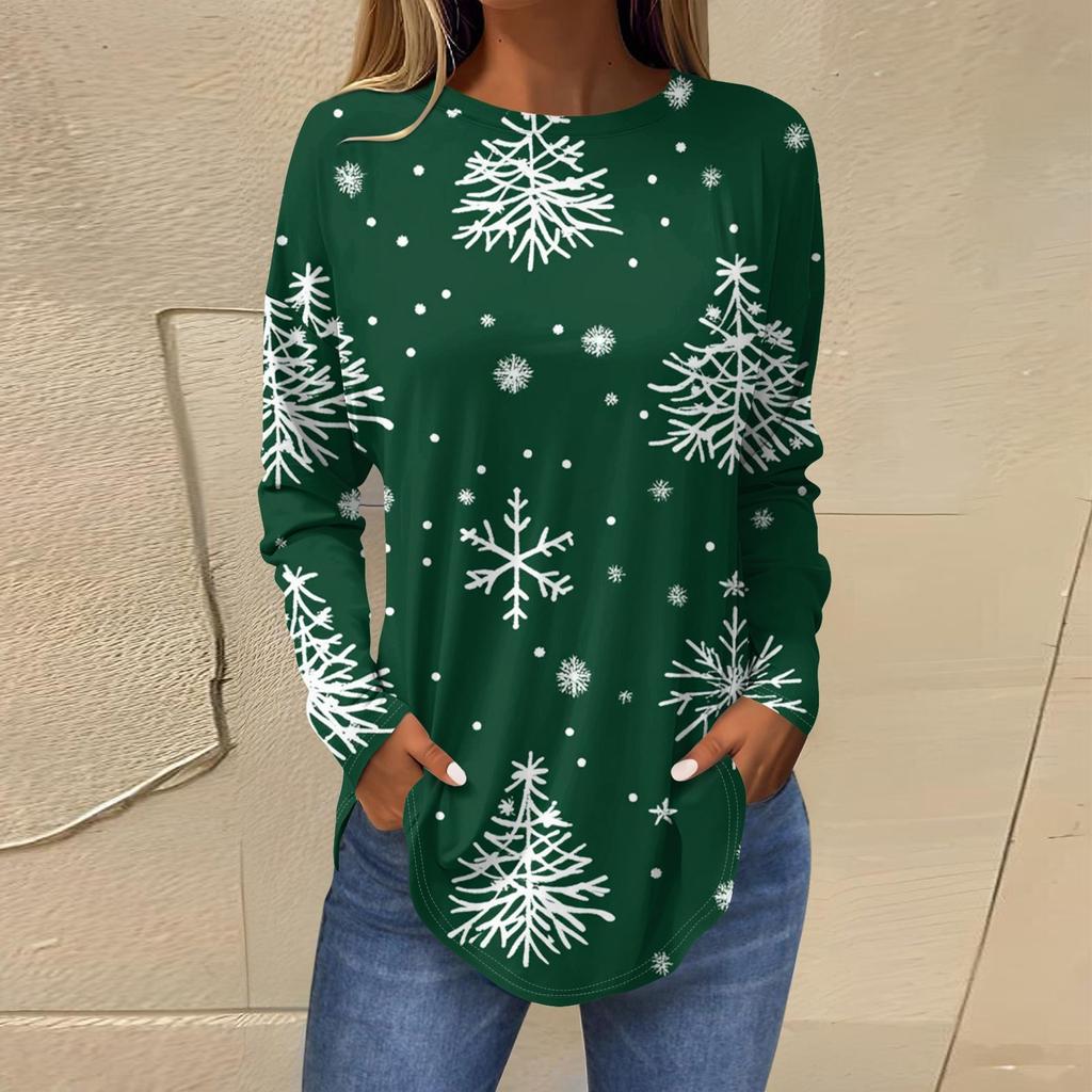 Футболки для женщин, осенние повседневные рубашки с длинными рукавами, толстовка с ретро-принтом, топ для рождественской вечеринки, пуловер