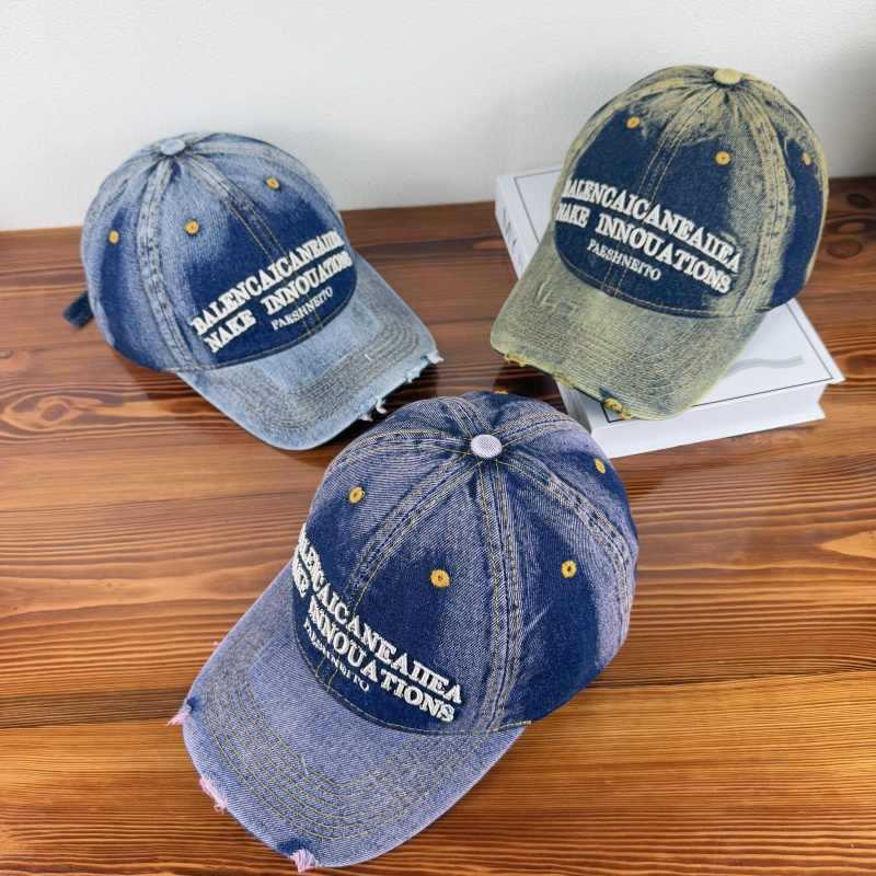 American retro old washed gradual change denim cap men and women fashion versatile tide brand embroidered letter baseball cap