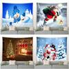 Home Christmas Snowman Santa Claus Reindeer Fireplace Winter Night Wall Tapestry Christmas Tree Tapestry