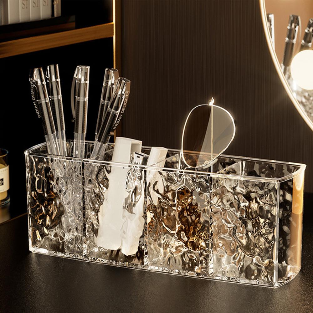 Clear Cosmetic Storage Box, 1pc 3 Slot Makeup Organizer, Eyeliners Eyebrow Pencil Display Case, Pencil Holder For Desk Dresser