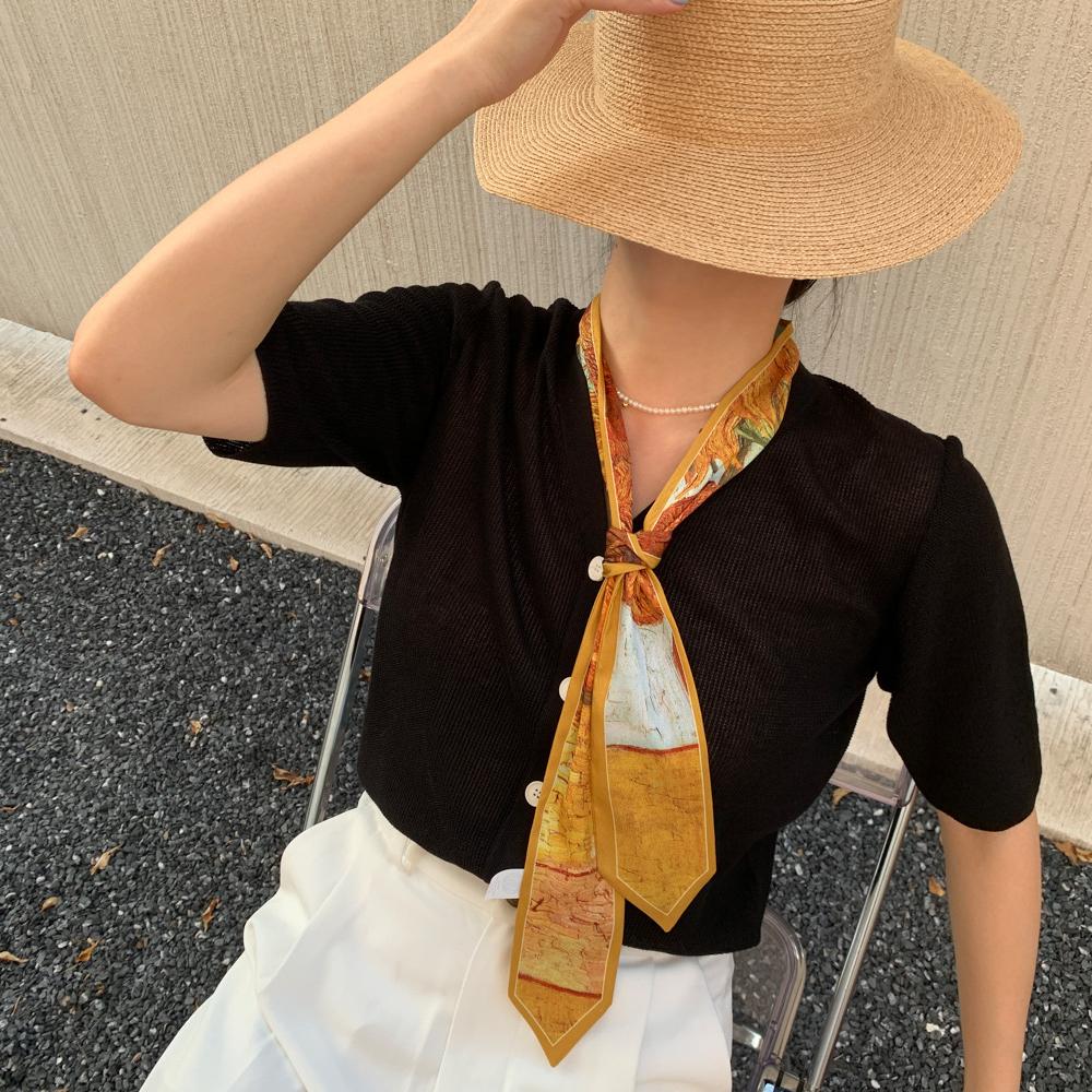 Высококачественная повязка для волос, платок на шею с шелковистой текстурой, женский шарф, длинные узкие повязки на голову, милые шарфы-галстуки, роскошный принт, шарф для сумки для леди