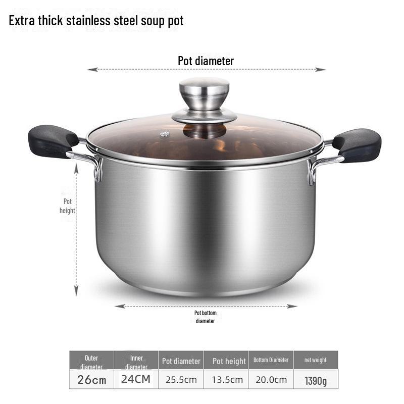 Stainless Steel Thickened Double-Ear Soup Pot (22/24/26cm) with Double Bottom and Gift Box