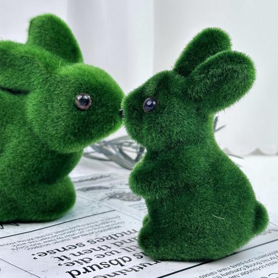 Artificial Moss Easter Bunny Ornament Realistic Flocking Green Rabbit Faux Greenery Home Office Holiday Party Spring Decoration Ornament