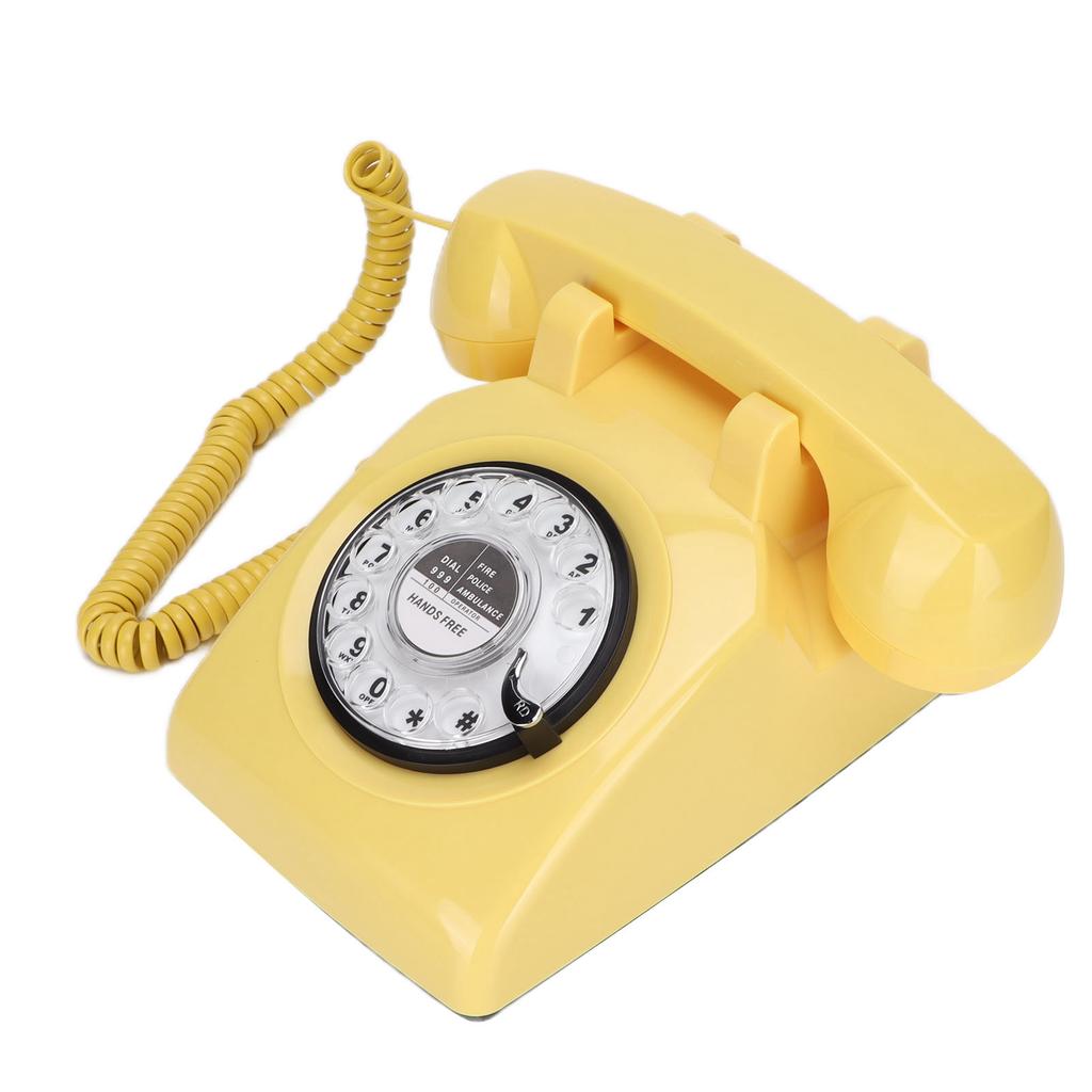 Ретро-роторный стационарный телефон 60-х годов, старомодный классический дисковый циферблат, проводной стационарный телефон, желтый