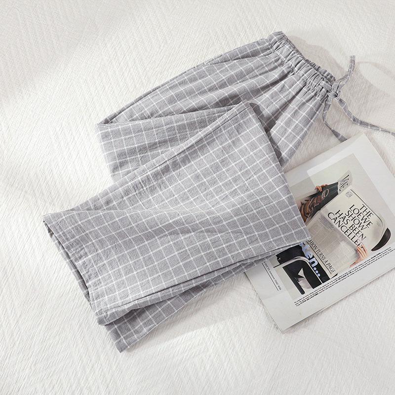 Легкие клетчатые брюки для сна на весну-лето - Унисекс хлопковая пижама для ношения дома и на улице