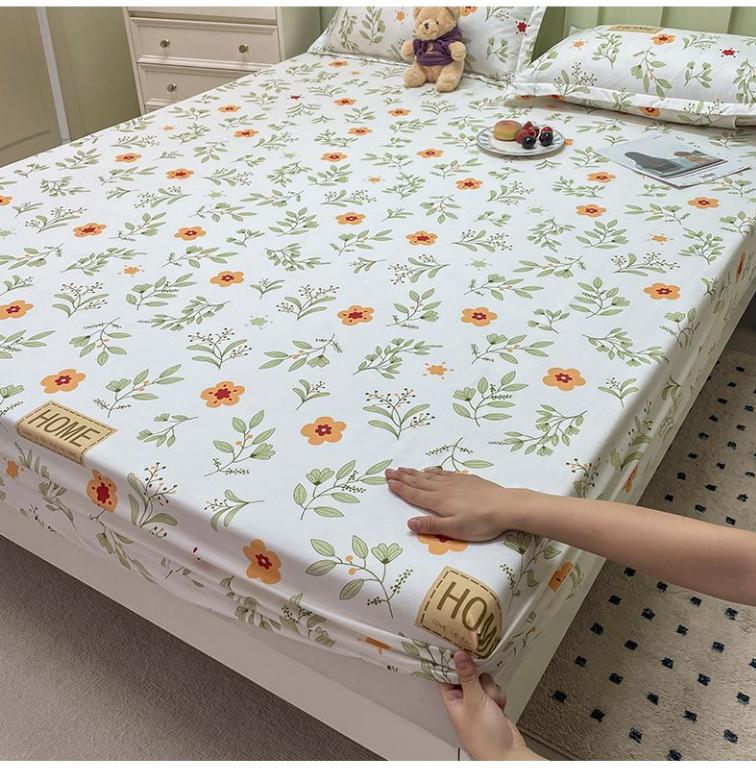 Bed Fitted Sheet with Elastic Rubber Washed Cotton Cartoon Animal Print Fitted Sheet + 2pcs Pillowcases 15 Sizes Mattress Cover