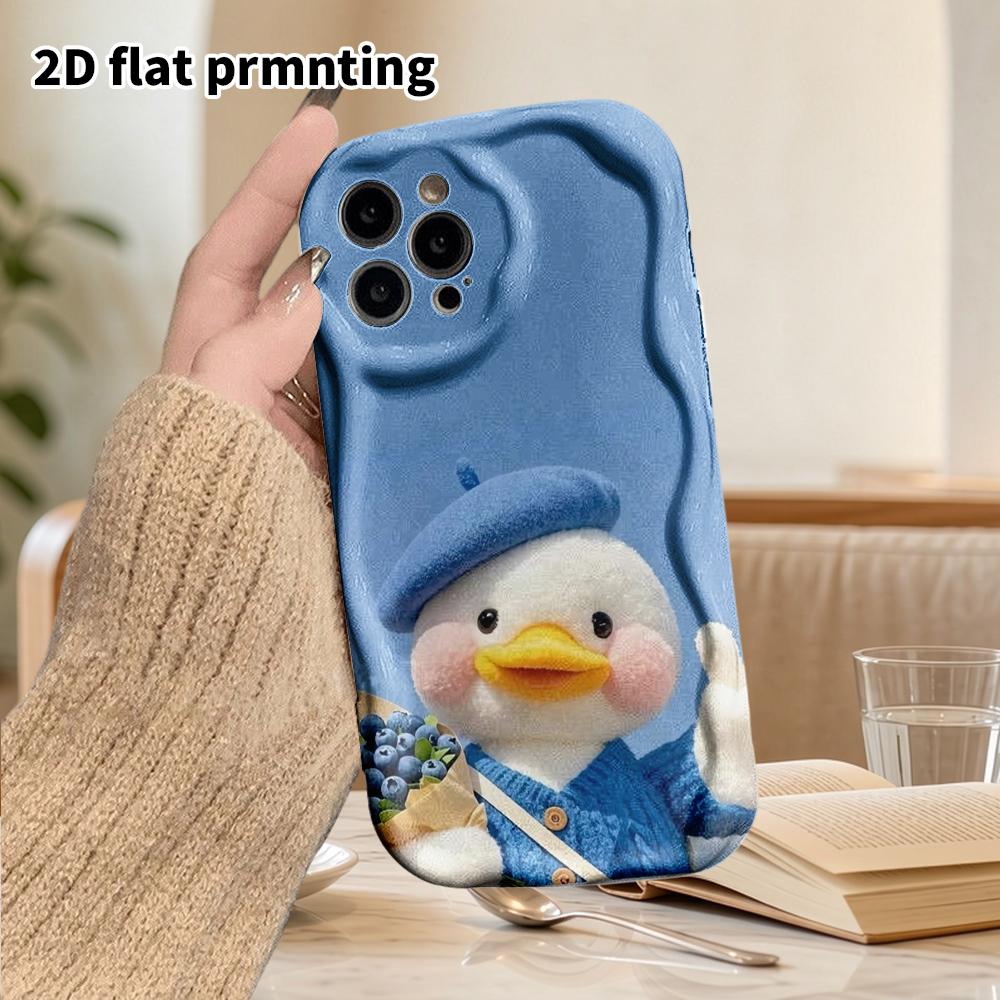 Phone case: 2D flat design suitable for iPhone 18 17 16 15 14 13 Pro, couple style, blueberry little duck, Christmas and Halloween gifts