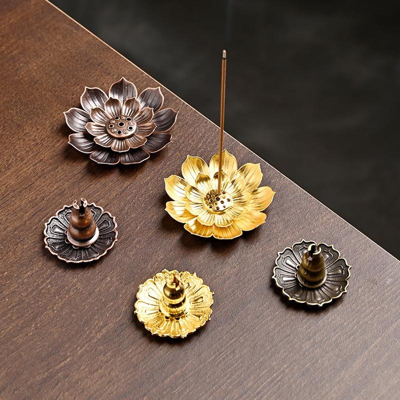 1Pcs Metal Alloy Incense Burner Buddhism Lotus Zen Incense Burner Stick Incense Holder Home Decor Holder Buddha Hall Decoration
