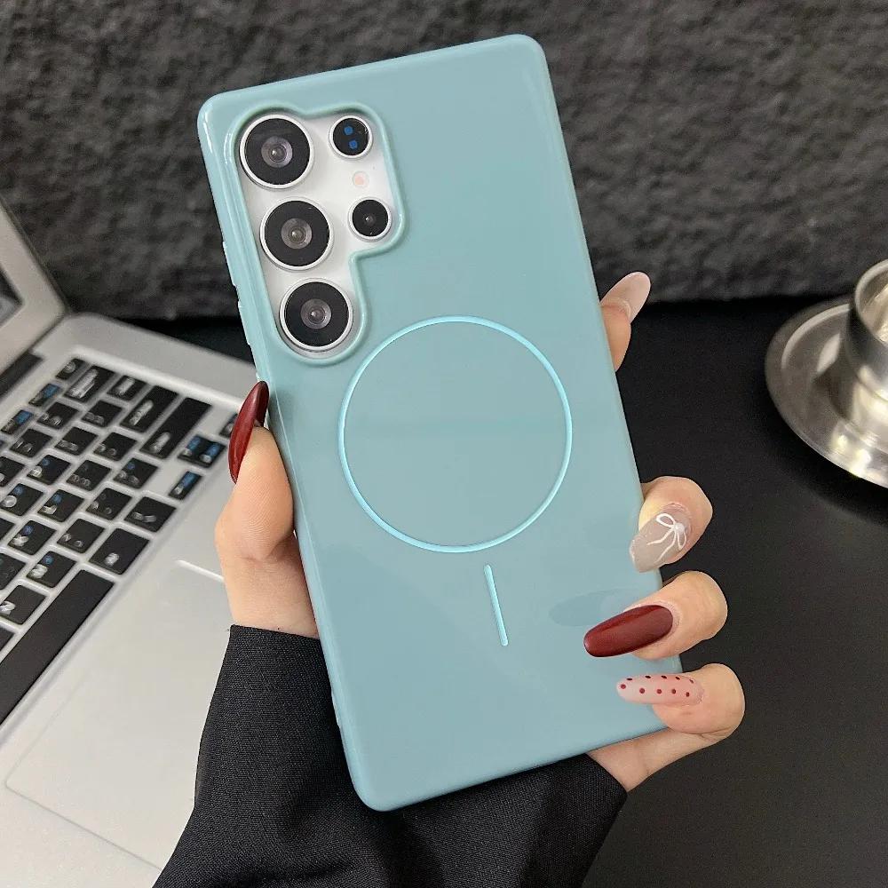 Magnetic Silicone Phone Case for Samsung Galaxy S25 Ultra S24 Plus S23 S22 S21 S20 FE Soft Shell Protective Shockproof Cover