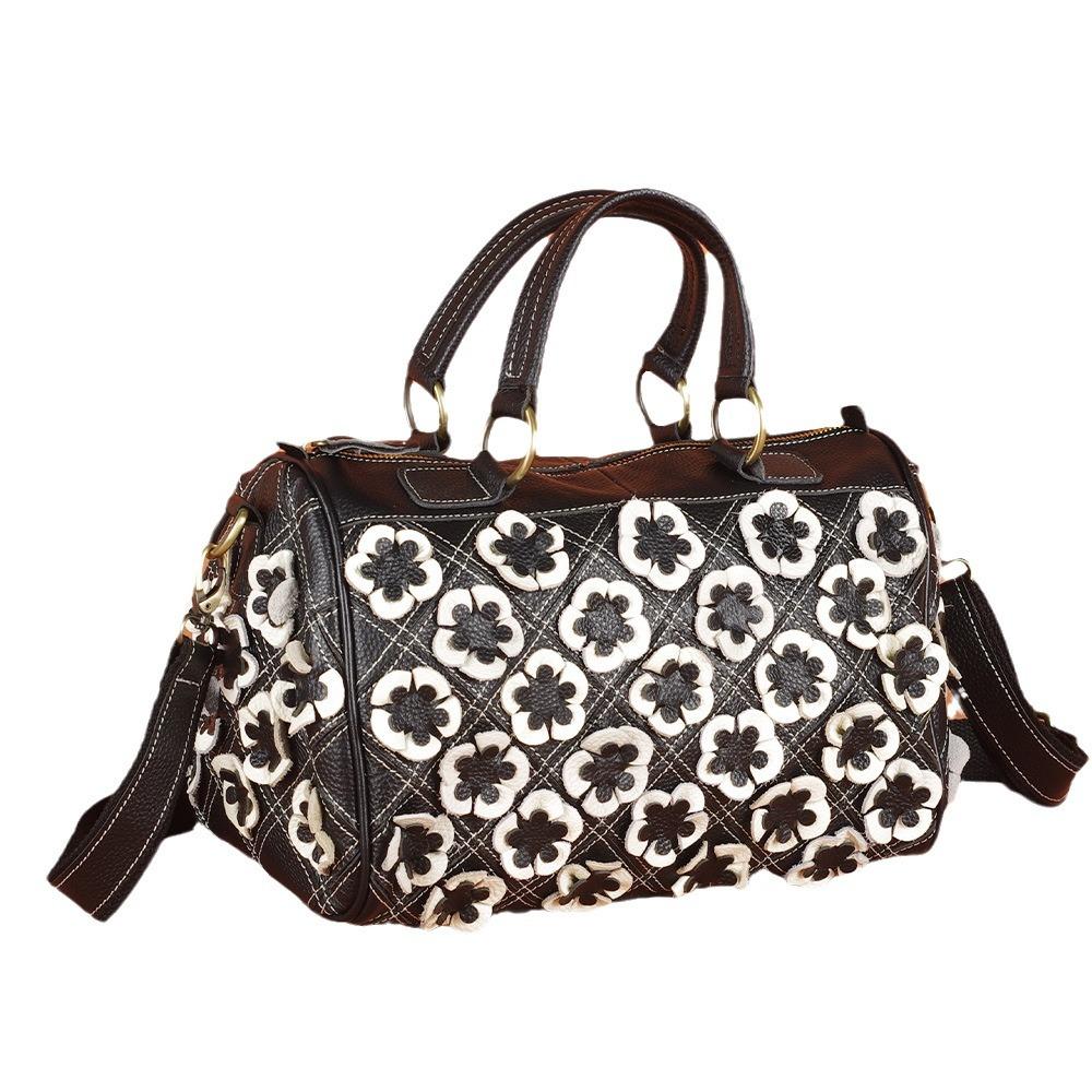 Leather First Layer Cowhide Women'S Bag, Messenger Bag, Colored Flower Hand Carry, Contrasting Color Pillow Bag, Versatile Storage Contrasting Color