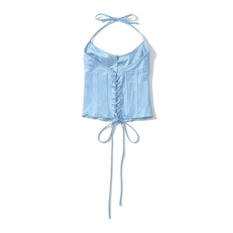 ZA 2026 Sexy Solid Satin Corset Adjustable Strap Bustier Top Women