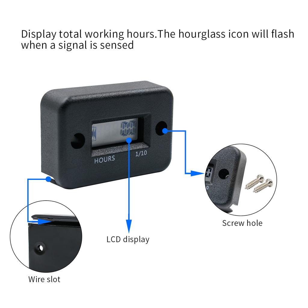 Автомобильный цифровой индуктивный счетчик моточасов, водонепроницаемый IP68 для газового двигателя, генератора, датчика температуры, газонокосилки, триммера, UTV, кустореза, мотоцикла и т. д.