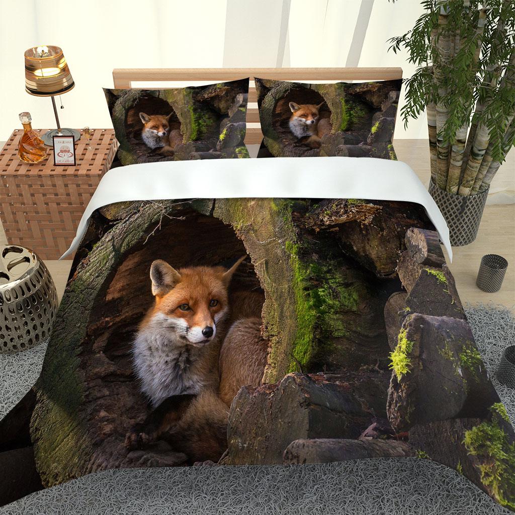 Коллекции постельного белья для подростков Мальчики 3D Животное Лиса Коллекции постельного белья Пододеяльник Коллекция Декоративный 3- Piece Пододеяльник с 2 Наволочками