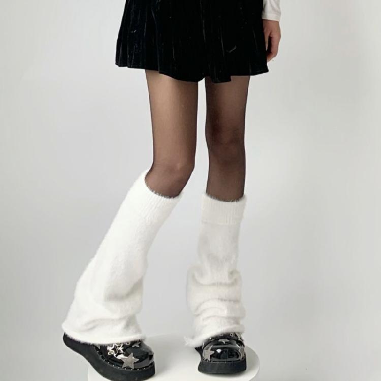 Женские зимние гольфы Harajuku, расклешенные, свободные, однотонные, меховые, до колена