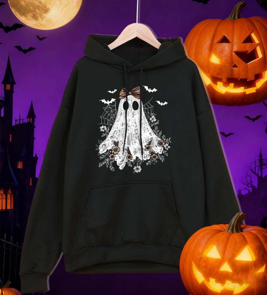 Happy Halloween Flowers Ghost Pattern Men Hoodies Hip Hop Pocket Hoody Street Autumn Sportswears Fleece All-Match Man Clothes
