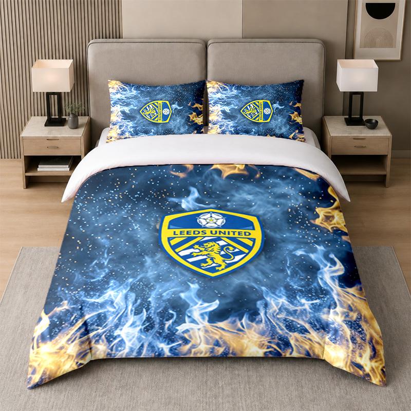 3Pcs Bedding SetLeeds United Football Soft Bed Sheet and Two Pillowcases Home Bedroom Decor