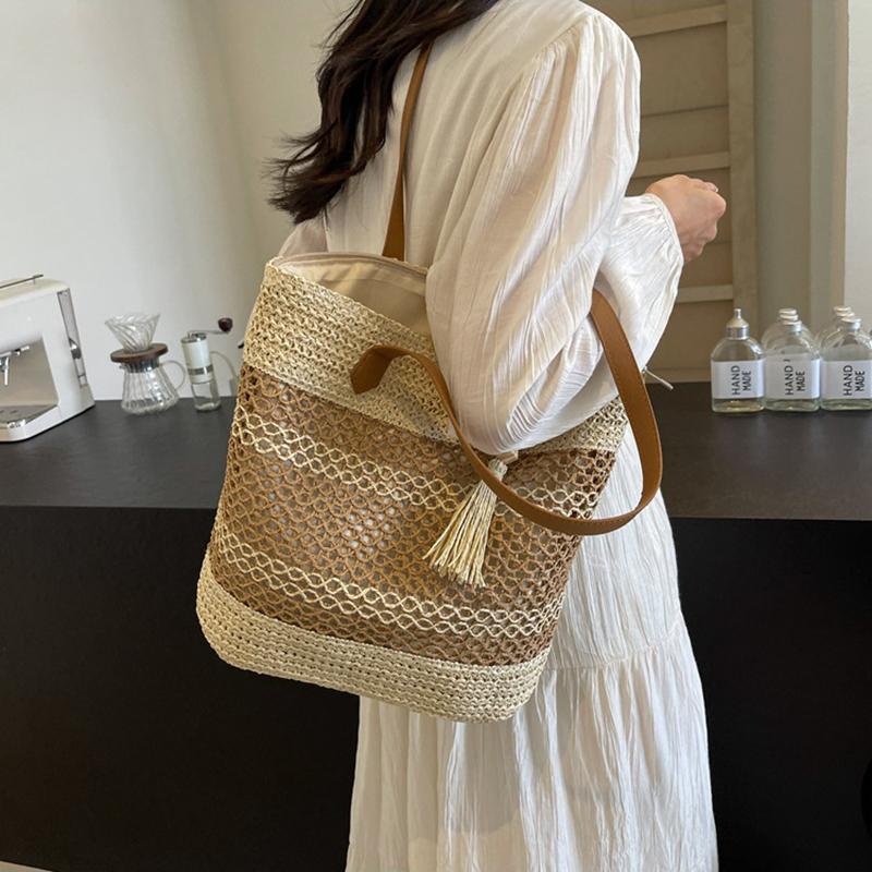 Женская стильная вязаная наплечная сумка, ажурная плетеная сумка, ручная тканая сумка-тоут, женские дорожные сумки для поездок на работу AVE