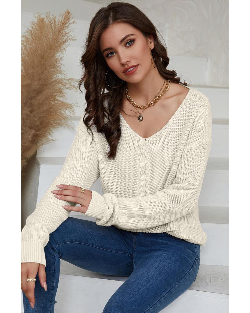 Azura Exchange Трикотажный свитер с V-образным вырезом