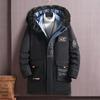 Autumn and Winter Men's Fashion Printed Large Size Medium and Long Plus Velvet Thick Hooded Jacket