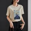 Fashion printed round neck short sleeved T-shirt for women in summer 2025, loose and versatile casual top
