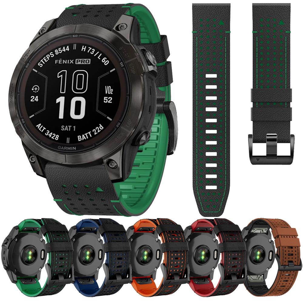 Двухцветный кожаный силиконовый ремешок для Garmin Fenix 7X 7 6X 6 5 5X Plus/Epix Pro Gen 2 47mm 51mm Quick Fit 26mm 22mm Ремешок для часов