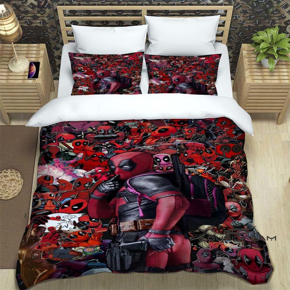 3D printed cartoon Deadpool duvet cover and pillowcase bedding set, suitable for boys and girls' bedroom decoration, children's