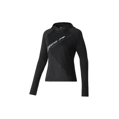 Спортивная толстовка с капюшоном и длинным рукавом Li Ning Running Series с принтом логотипа, женские топы, стандартный черный цвет ATLQ064-4