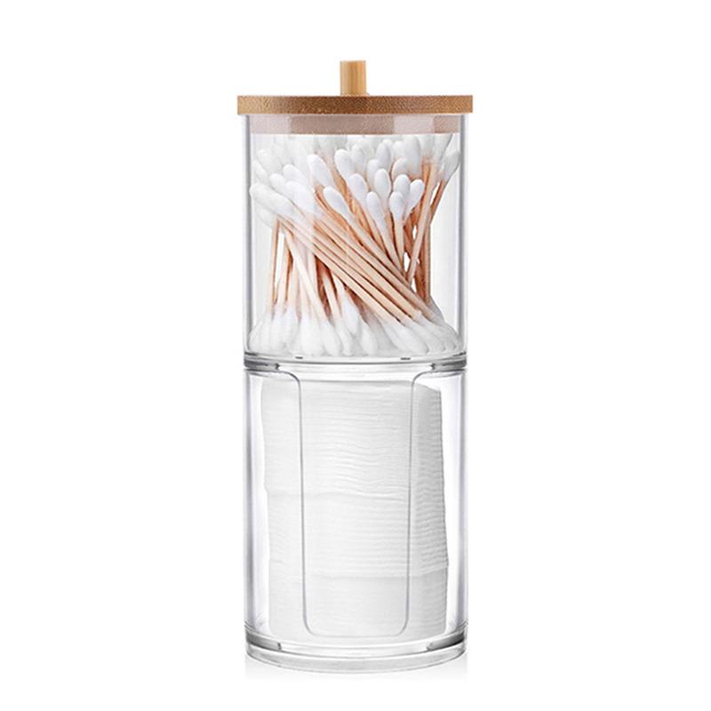 Cotton Swab Storage Box Makeup Organizers Qtip Container Cosmetic Small Change Jewelry Storage Box Bamboo Lid Jar Home Storage