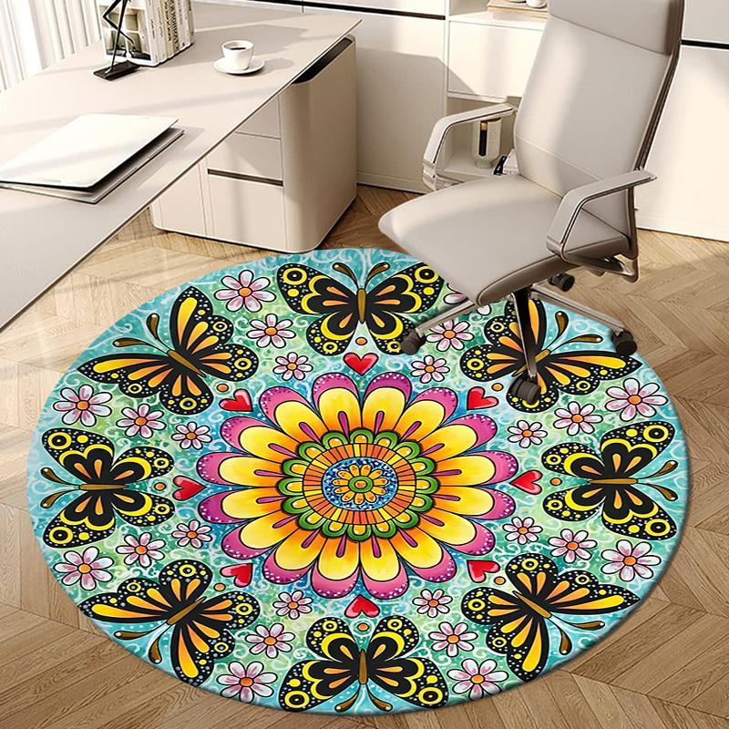 1pc Office Carpet Chair Mats Butterfly Mandala Artwork Perfect for Decorating Office Chairs, Living Rooms, Or Bedrooms.YDT256