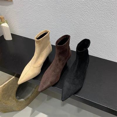 Осенняя мода Остроносые Винтажные Ботильоны Сексуальный Тонкий Низкий Каблук Женские Теплые Рыцарские Слипоны Вечеринка Флисовая Обувь