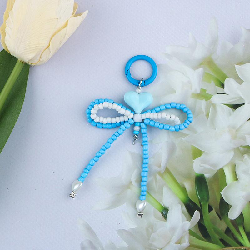 Модный милый брелок в форме сердца с бантом, милый бисерный бант, брелоки для ключей, украшения для рюкзака, аксессуары, кулон для мобильного телефона, подарки