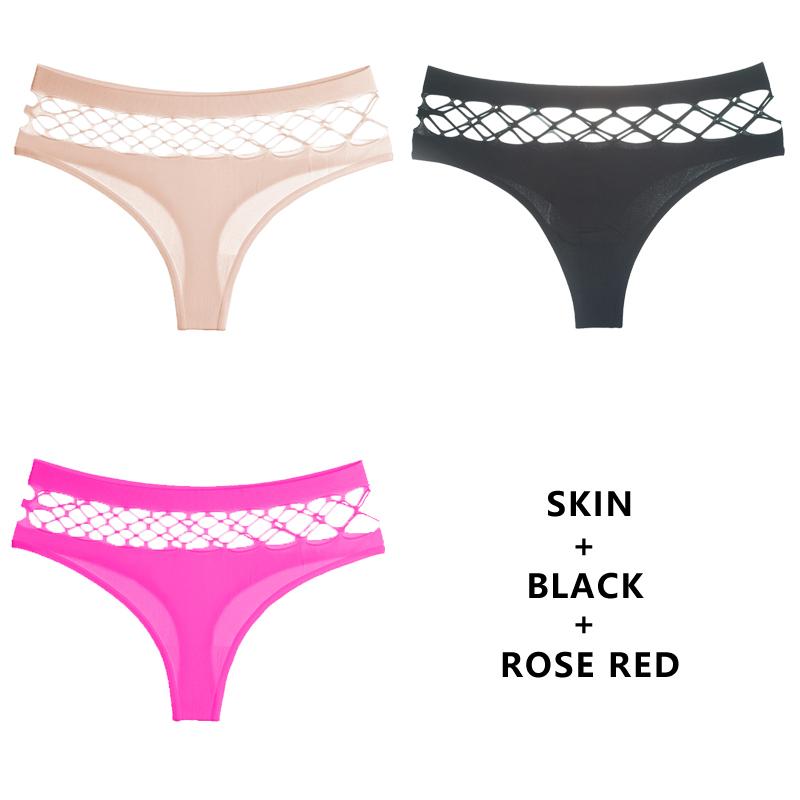TERMEZY 3Pcs/Set Hollow Out G-String Seamless Sexy Panties Women Elasticity Underwear Temptation Middle-waist Panty