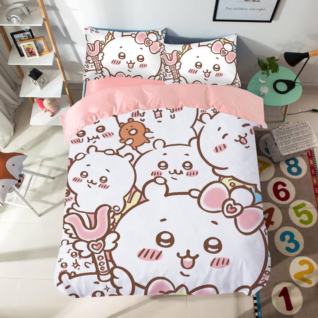 Мультяшный комплект постельного белья с милыми Чиикавами, красочный принт, полиэстер, для студенческого общежития, простыня, пододеяльник, детский подарок, домашний текстиль