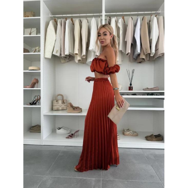 Элегантный однотонный комплект из жилета с длинным рукавом и плиссированных брюк для лета, новинка для женщин, модный и стильный наряд