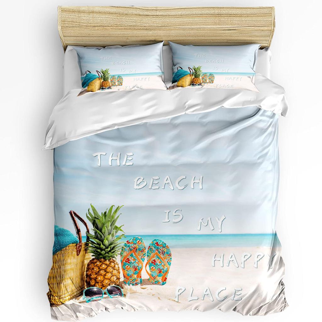 Turquoise Palm Tree Bedding Three-Piece Quilt Cover