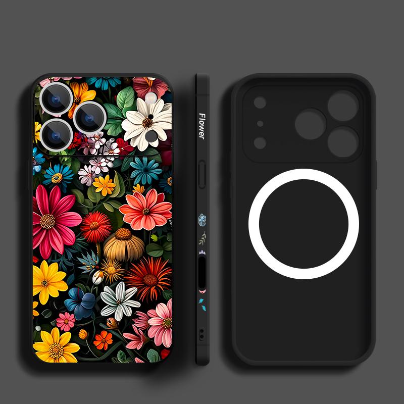 Для iPhone 17 Pro Max Чехол Цветной Масляная Живопись Узор с Розами Магнитный Для Magsafe Мягкий Чехол Для iPhone 16 15 14 13 Pro Max 17E 16E
