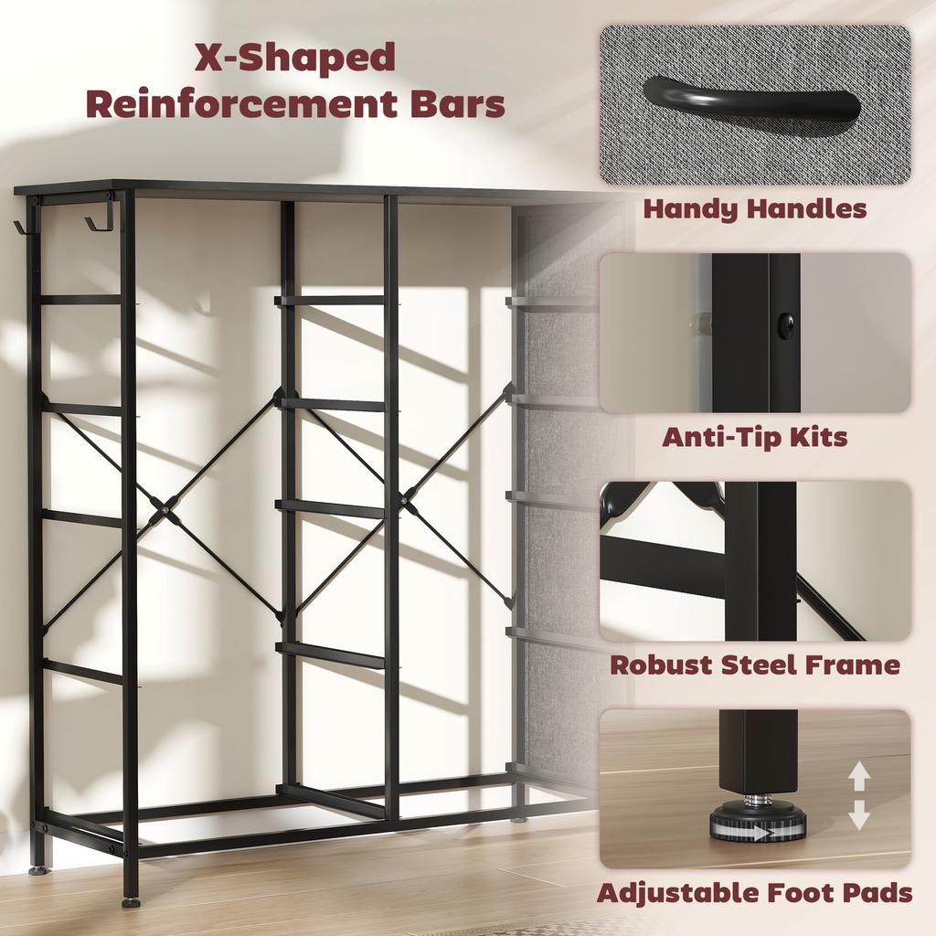 Chest of Drawers, Dresser with 10 Fabric Drawers, Tall Storage Unit with 4 Pockets and 2 Hooks Steel Frame, Grey