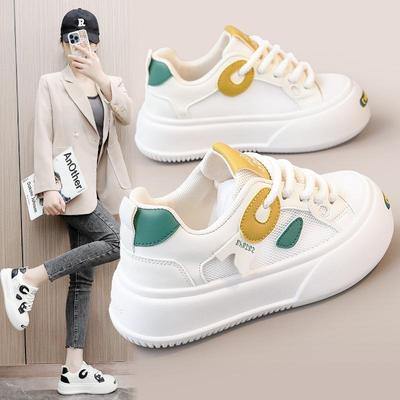 K1716 Износостойкие женские кожаные кроссовки - весна/лето 2024 г. Дышащие, с толстой подошвой, увеличивающие рост, корейская мода