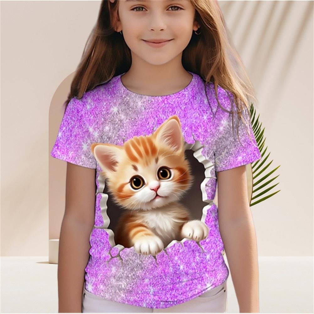 Летние новые повседневные детские футболки милые мультяшные животные 3D принт футболки модная одежда для девочек футболки с коротким рукавом