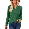 Spring Autumn Solid Color Top for Women V-neck Button Loose Long Sleeve T-shirt