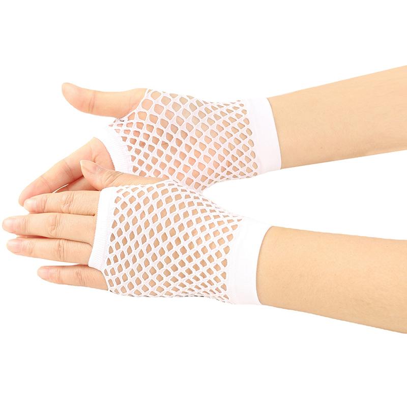 1Pair Womens Short Fishnet Net Gloves Fingerless Mesh Gloves Punk