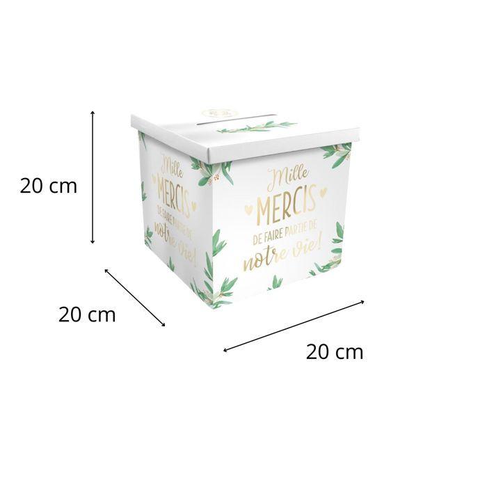 Urne de mariage - jour de fete - vive les mariés - carrée - couvercle à fente - végétale