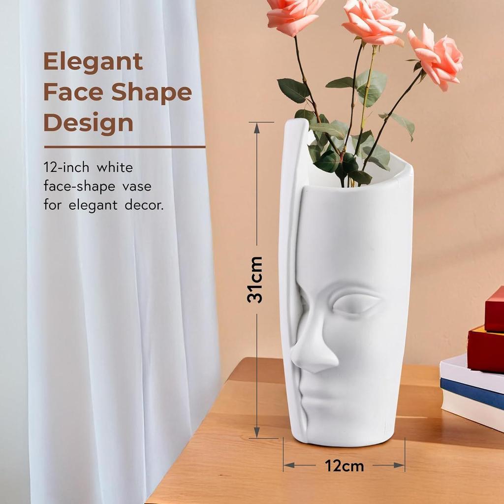 Поливолокно 12 дюймов Эстетическая ваза для цветов Длинная для гостиной и центрального стола Спальня | Белая ваза для украшения дома