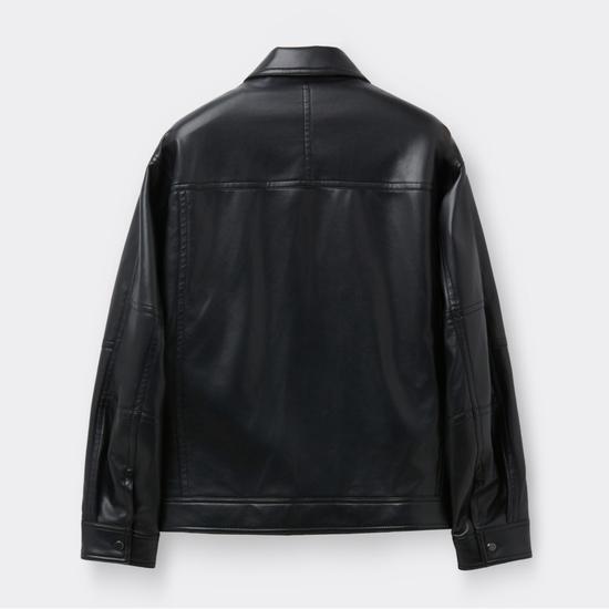 Black Faux Leather Jacket Men Casual Outerwear C9UAM26111BKX