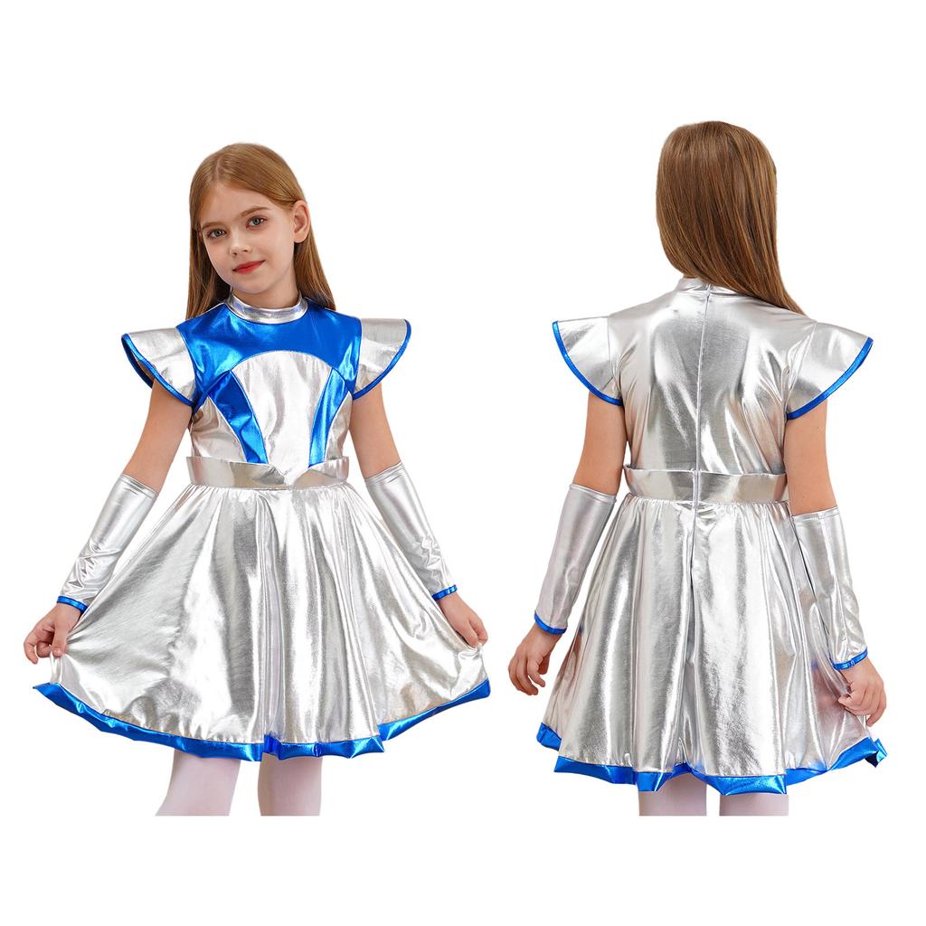 Kids Girls Alien Robot Astronaut Costume Outer Space Cutie Costume Halloween Carnival Cosplay Party Fancy Dress Up Child Suit