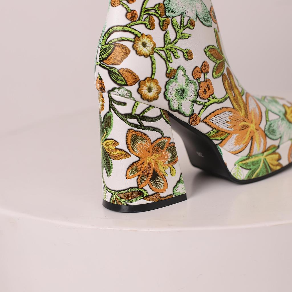 Q/женские короткие ботинки на высоком каблуке, модная водонепроницаемая платформа с принтом, короткие ботинки большого размера на толстом каблуке