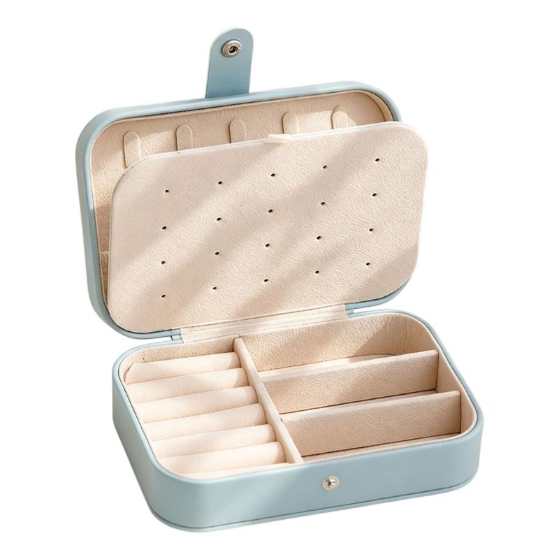 PU Leather Jewelry Box with Dedicated Ring Rolls, Perforated Earring Panel, and Interior Hooks for Organized Storage