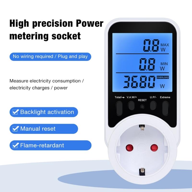 Compactly Wattage Tester Socket Power Meter Builts In Overloads Alerts Electricity Consumption Analyzers 0-3680W Ranges