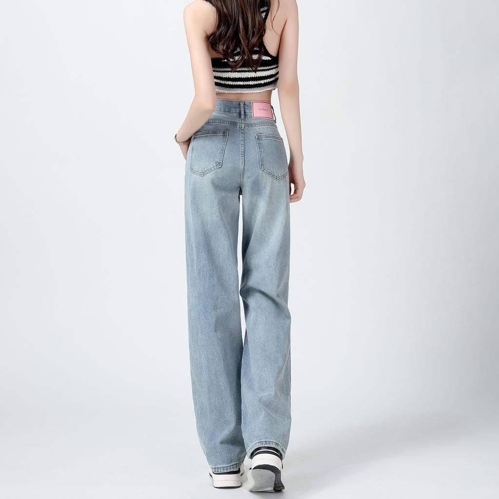 Джинсы большого размера с высокой посадкой для женской персонализированной моды, летний дизайн, для фигуры типа «груша», женские брюки, стройнящие брюки широкого кроя
