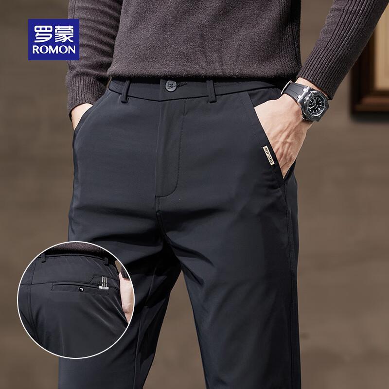 ROMON Men's Thickened Straight Fit Business Casual Trousers